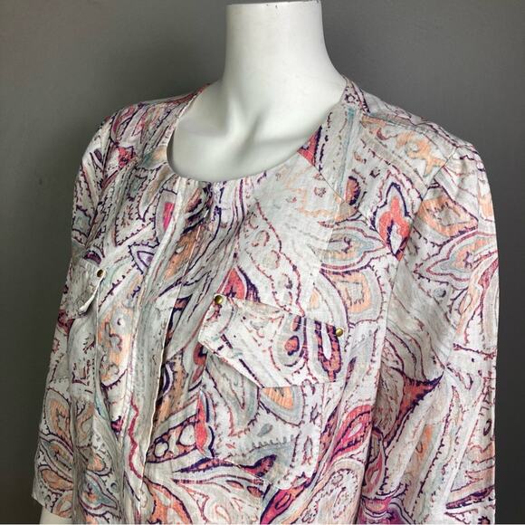 Chico's jacket large linen white pastel pattern print comfortable summer office - Picture 6 of 14